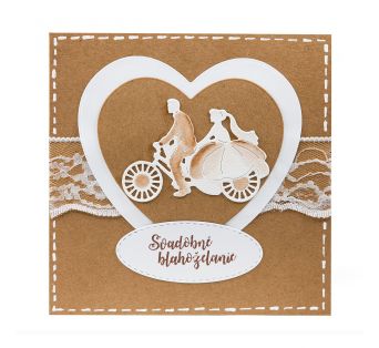 P311 - Ručne vyrobený svadobný pozdrav - Mladomanželia na bicykli