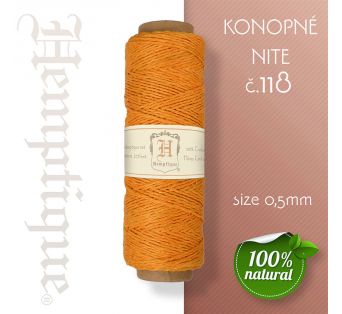 Konopná niť HEMP CORD - hrúbka 0,5mm - Tmavo Žltá č.118 - 1 m