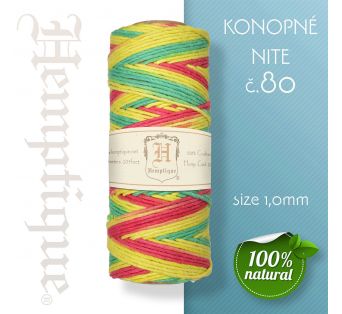 Konopná niť HEMP CORD - hrúbka 1 mm - Žlto - Zelená č.80 - 1 m