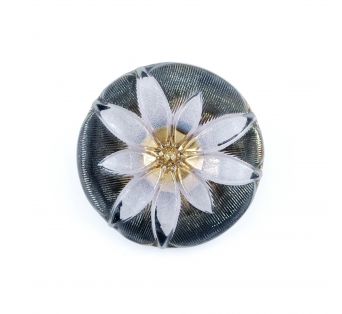 Sklenený gombík - 32 mm - Čierny s platinovým motívom 