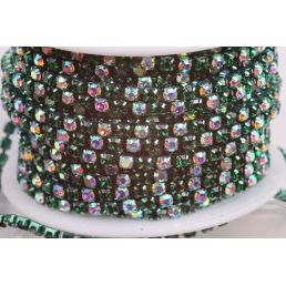 Štrasová metráž - Green + Crystal AB 3 mm - 10 cm