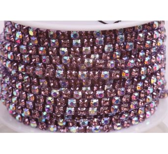 Štrasová metráž - Purple + Crystal AB 3 mm - 10 cm