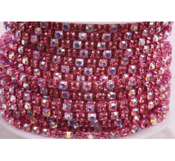 Štrasová metráž - Pink + Crystal AB 3 mm - 10 cm