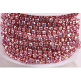 Štrasová metráž - Light pink + Crystal AB 3 mm - 10 cm