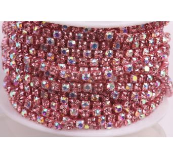 Štrasová metráž - Light pink + Crystal AB 3 mm - 10 cm