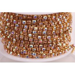Štrasová metráž - Bronze + Crystal AB 3 mm - 10 cm