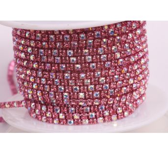 Štrasová metráž - Pink + Crystal AB 2 mm - 10 cm